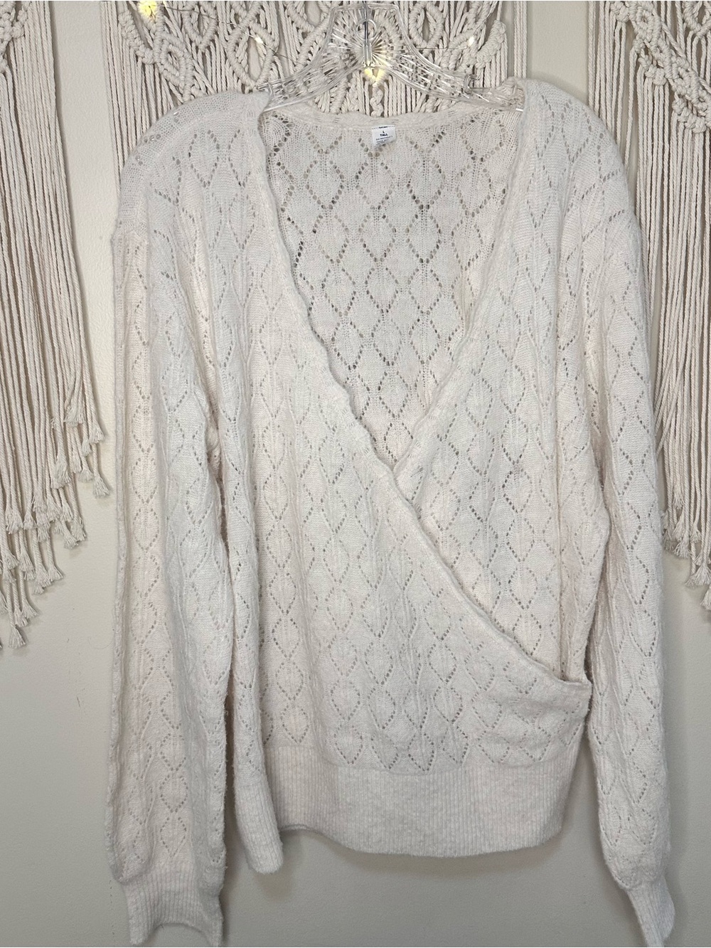 Old Navy Cream V‑Neck Wrap Knit Sweater